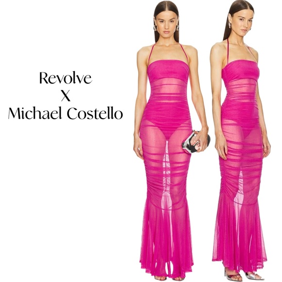 Revolve X Michael Costello Pink Sheer Maxi Dress Sz S EUC - Picture 1 of 8
